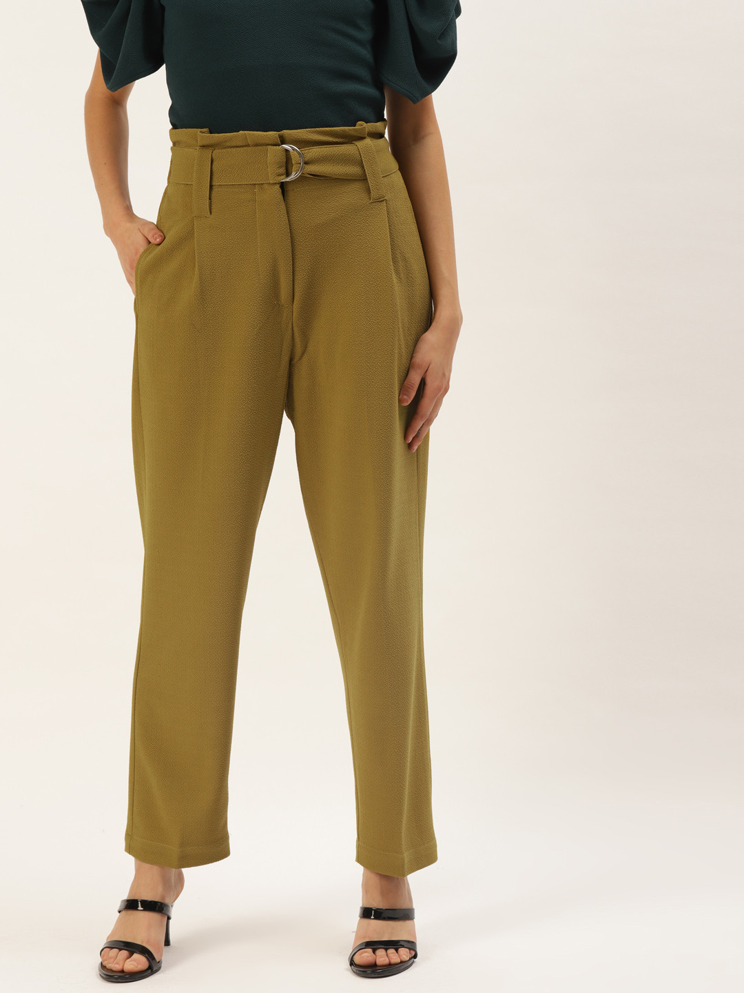 Zastraa Women Camel Brown Solid Slim Fit Culottes Trousers