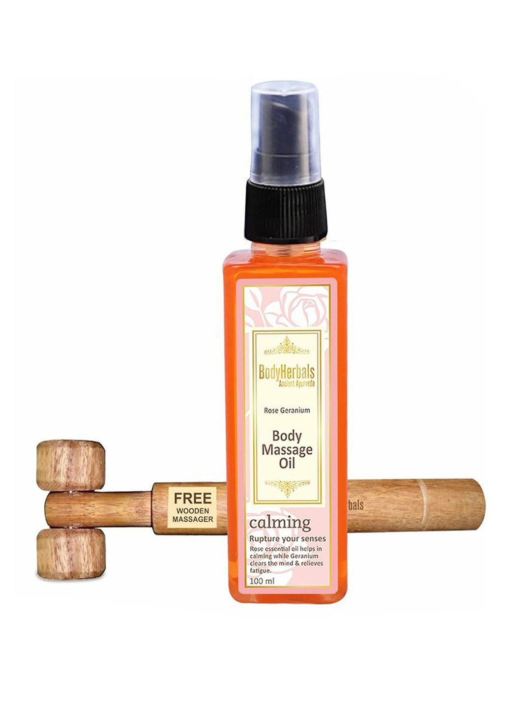 BodyHerbals Detox & Tone Rose + Geranium Body Massage Oil Cold Pressed & Massager - 100 ml