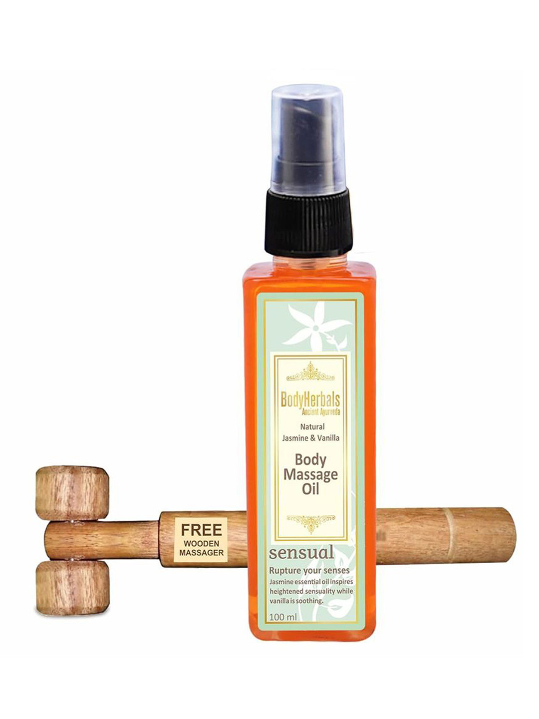 BodyHerbals Cold Pressed Jasmine + Vanilla Relaxing Body Massage Oil with Massager-100 ml