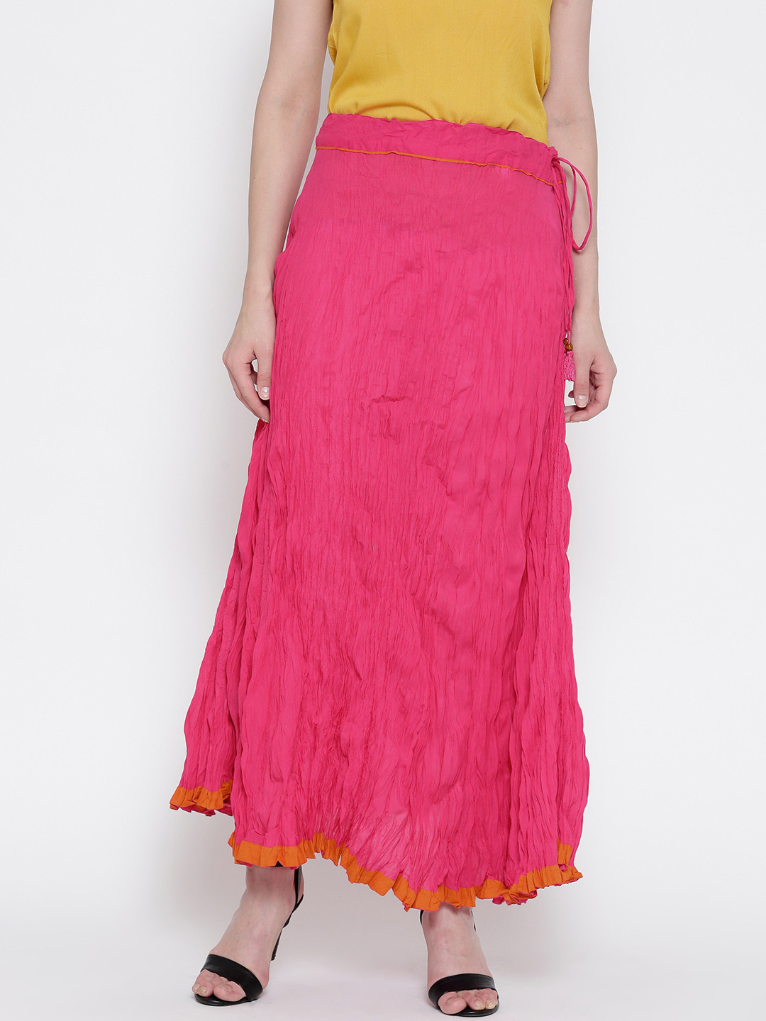 Akkriti by Pantaloons Pink Crinkled Maxi Skirt