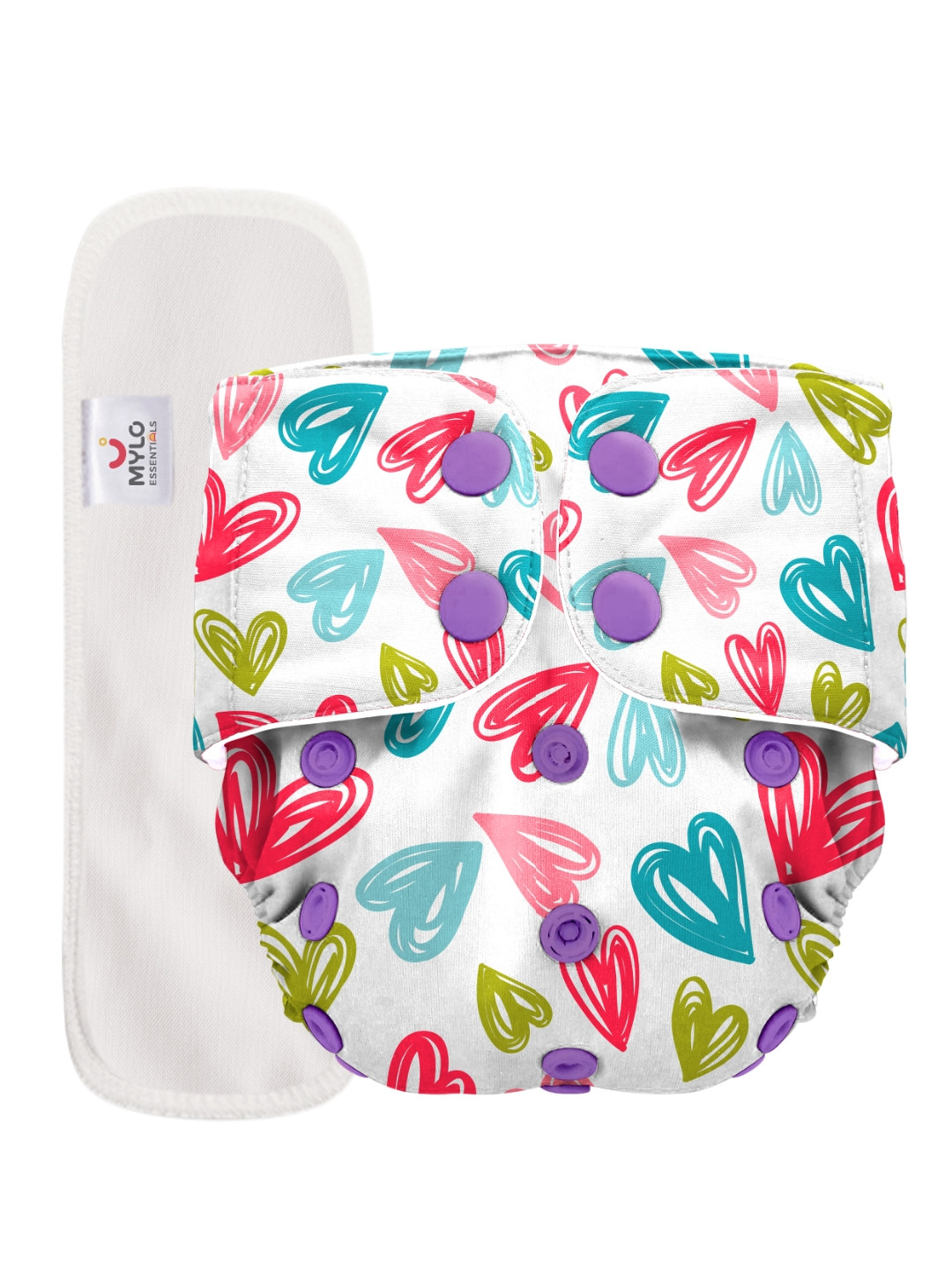Mylo Kids White & Blue Heart Print Cloth Diaper