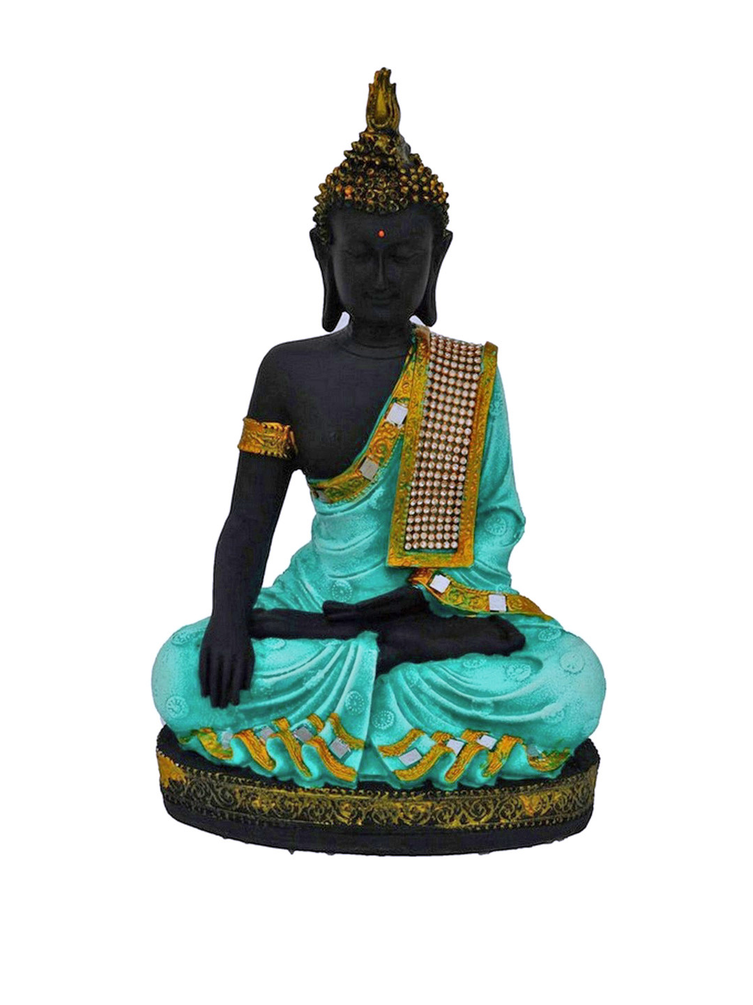 Artisyn Meditating Lord Buddha Black Polyresin Glossy Living Room Medium Showpiece - 11 Inches