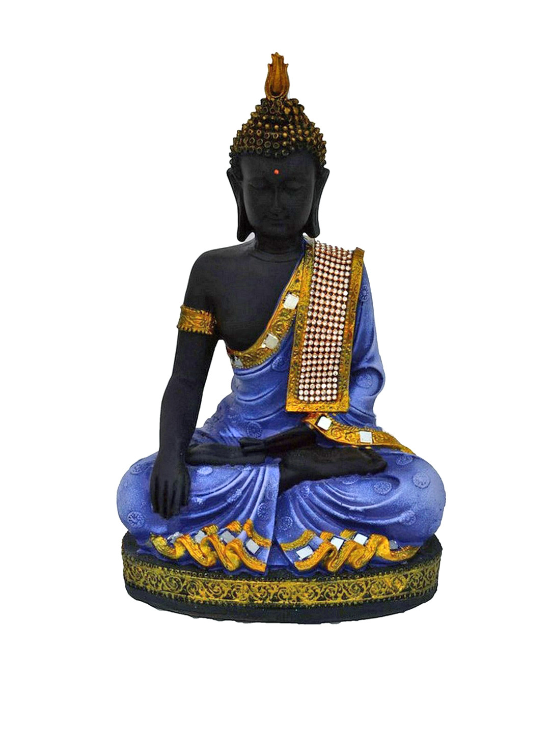 eCraftIndia Meditating Lord Buddha Black Polyresin Natural Living Room Medium Showpiece - 11 Inches