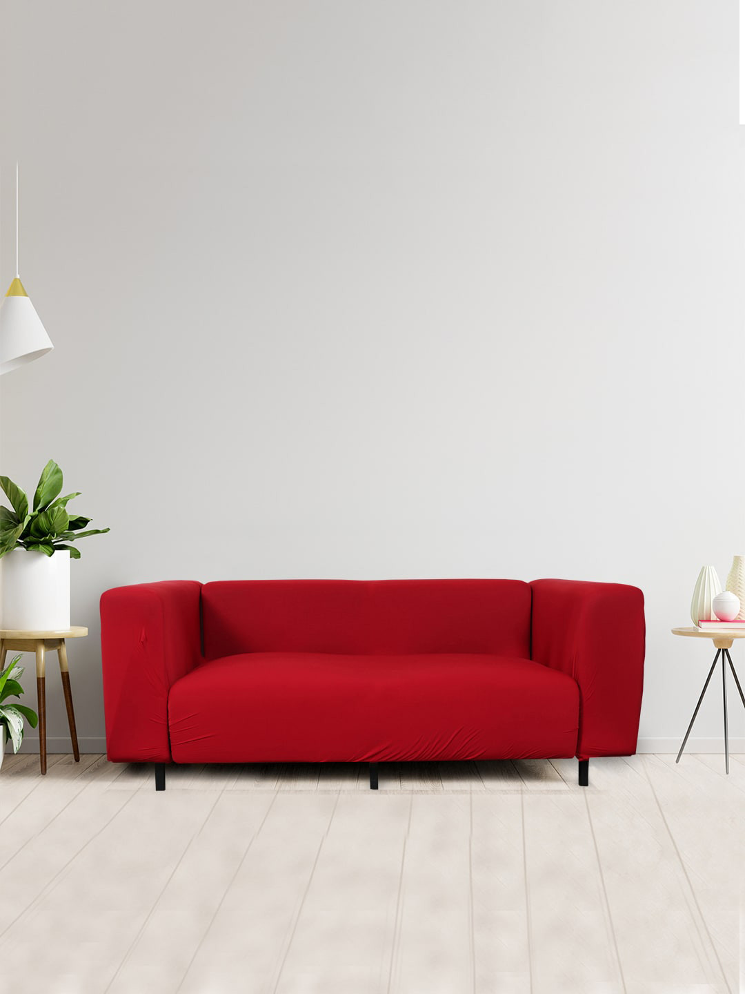 HOUSE OF QUIRK Red Solid Stretchable Non-Slip Sofa Slipcove