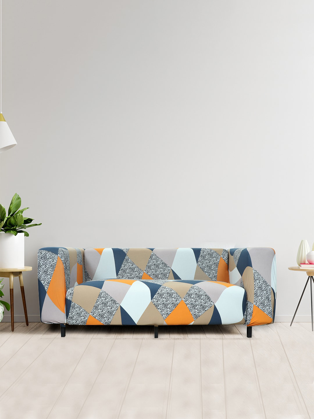 HOUSE OF QUIRK Multicolored Solid 2-Seater Stretchable Non-Slip Sofa Slipcover