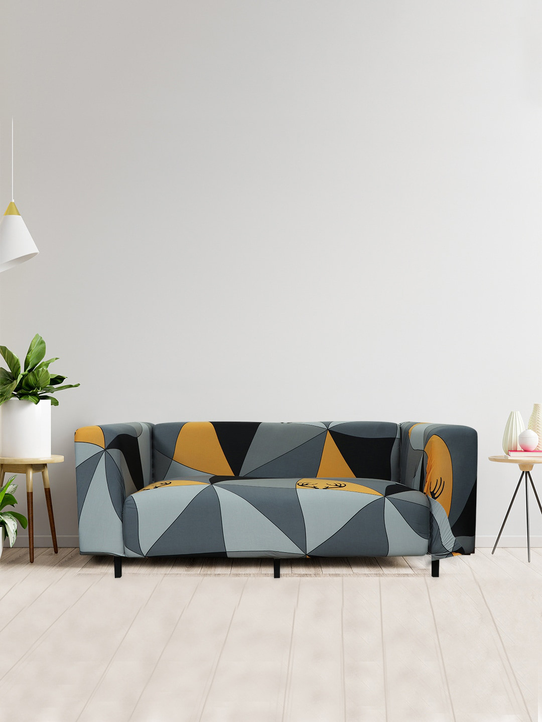 HOUSE OF QUIRK Grey Prism 1-Seater Stretchable Non-Slip Sofa Cover