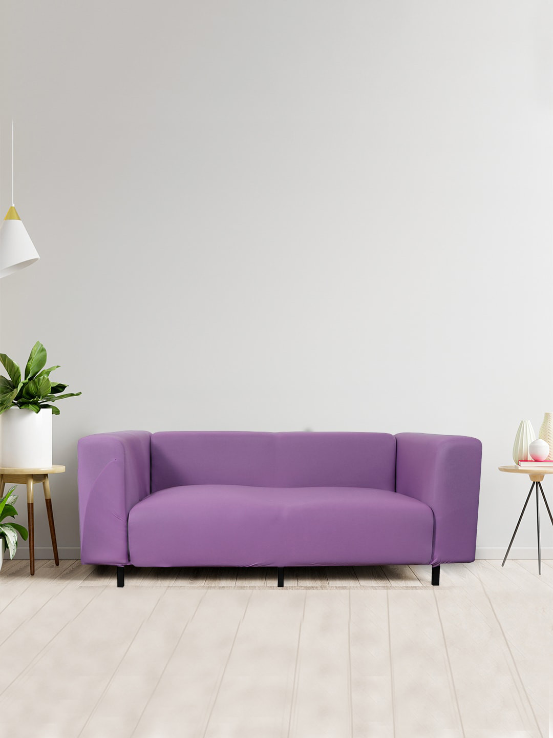 HOUSE OF QUIRK Purple Solid 3-Seater Stretchable Non-Slip Sofa Covers