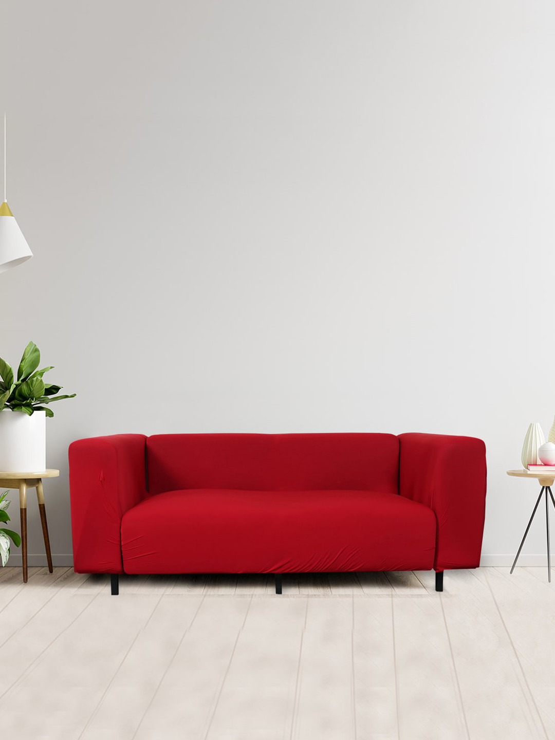 HOUSE OF QUIRK Red 4-Seater Stretchable Non-Slip Sofa Cover