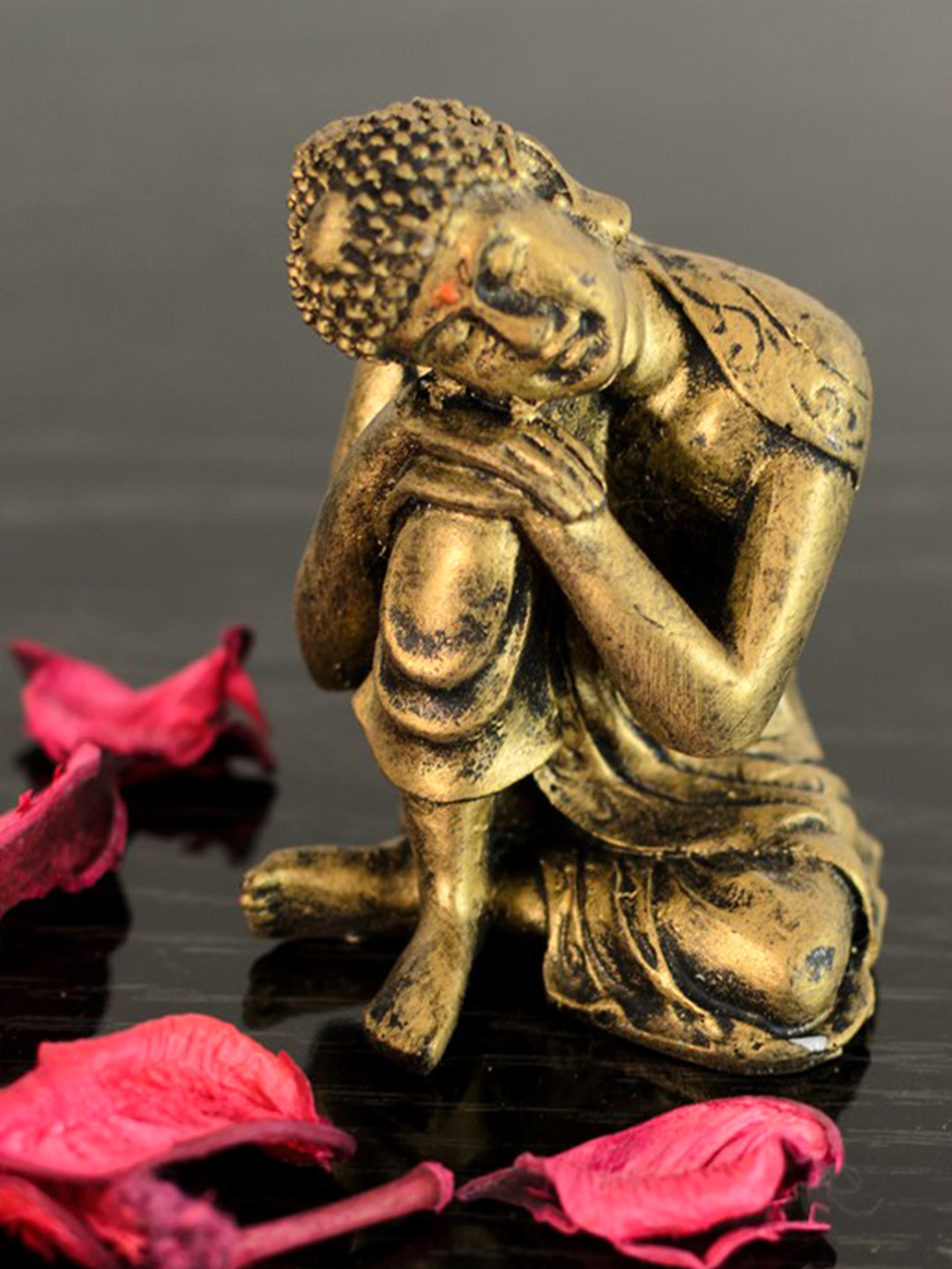 eCraftIndia Resting Buddha On Knee Gold Polyresin Metallic Prayer Room Tiny Showpiece - 3 Inches