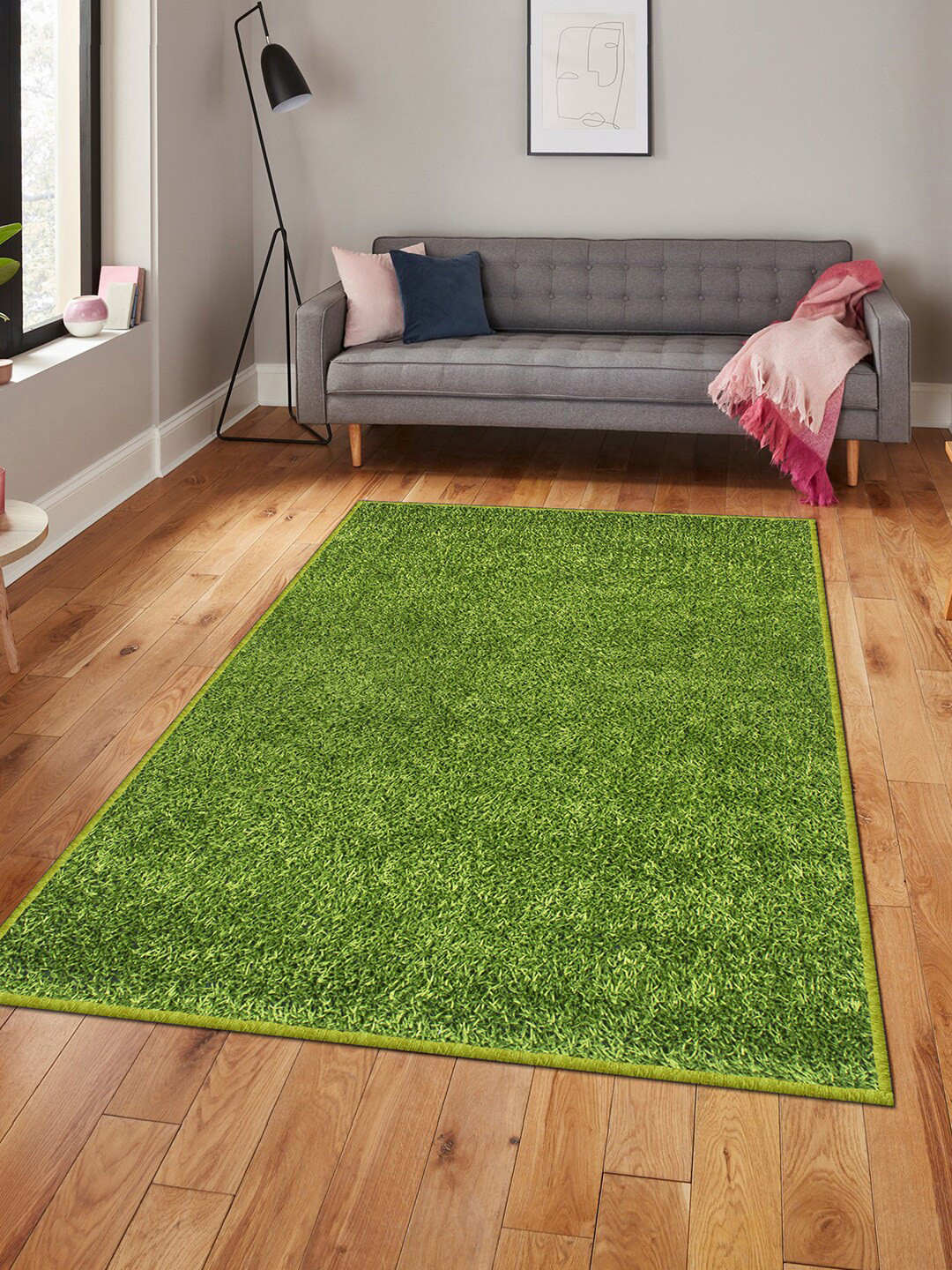Story@home Green Solid Anti Skid Thick Soft Shaggy Carpet