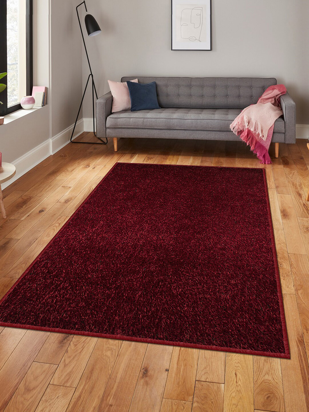 Story@home Maroon Solid Anti Skid Carpet