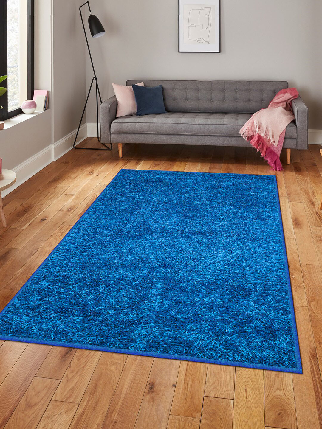 Story@home Blue Solid Anti Skid Thick Carpet