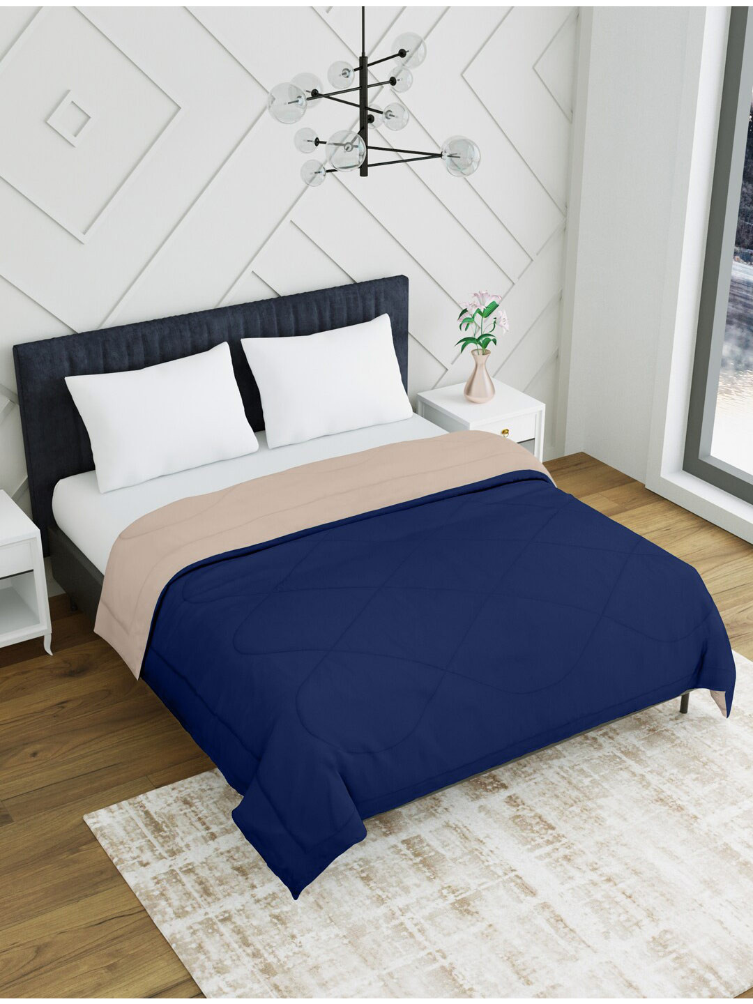 EverHOME Beige & Navy Blue Microfiber Mild Winter Double Bed Comforter