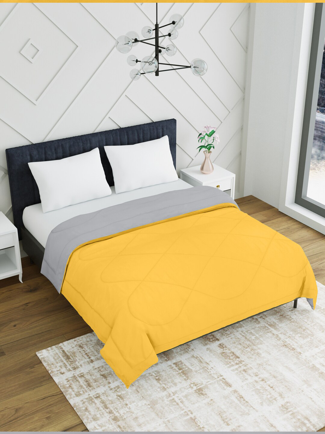 EverHOME Grey & Orange Microfiber Mild Winter Double Bed Comforter