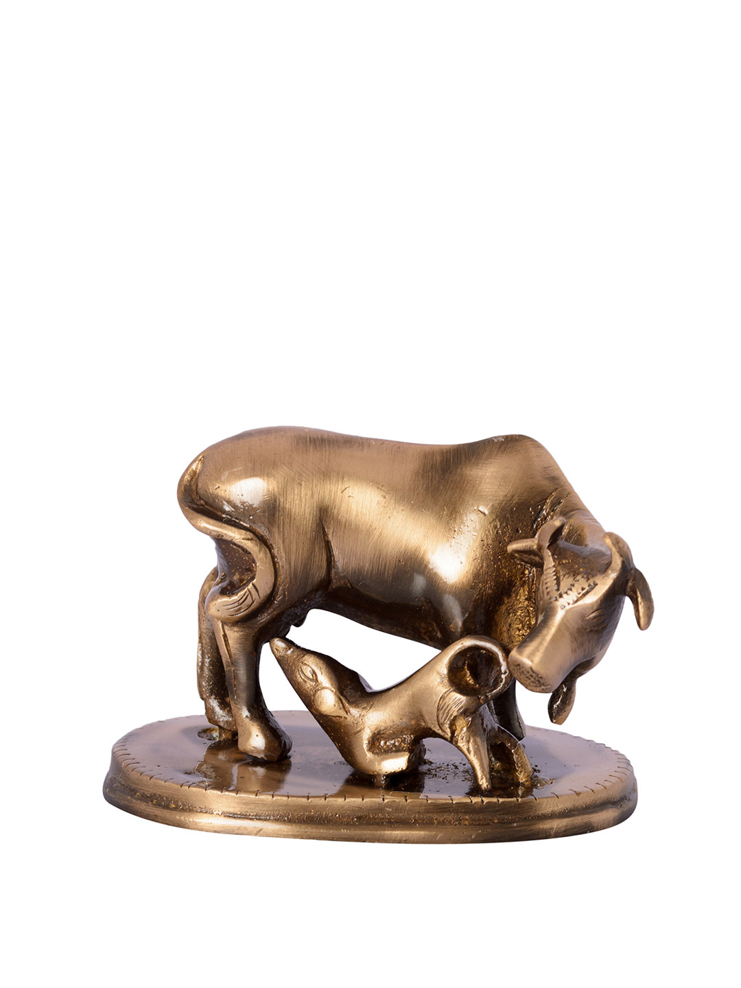 eCraftIndia Kamdhenu Cow and Calf Copper Brass Metallic Prayer Room Tiny Showpiece - 2 Inches