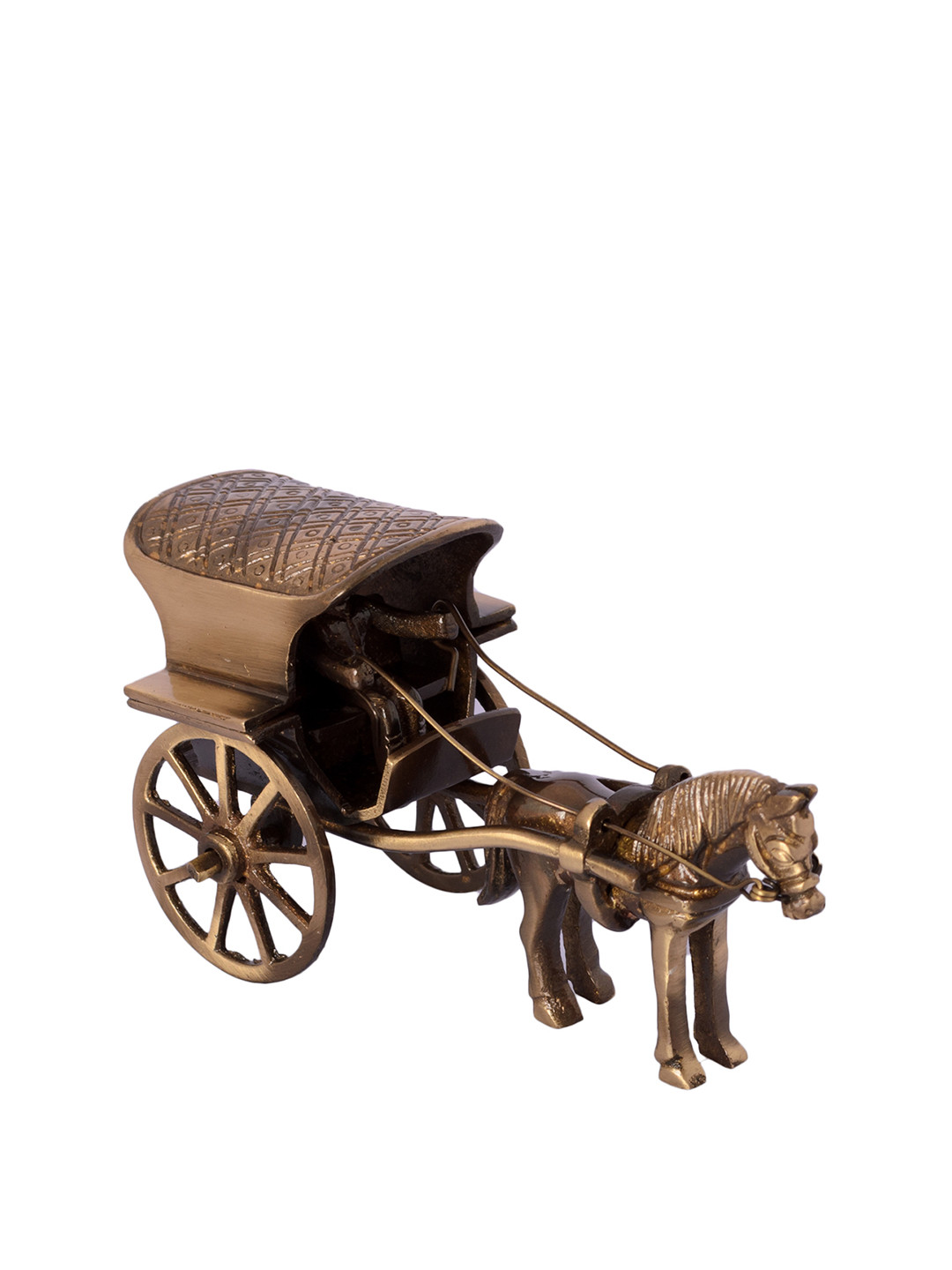 eCraftIndia Horse Carriage Brown Brass Metallic Living Room Tiny Showpiece -
