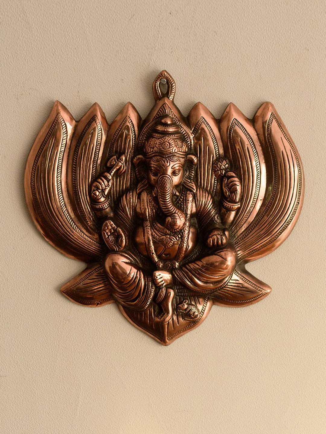 eCraftIndia Lord Ganesha Metal Floral Glossy Pooja Room Spiritual Wall Decor-12.5In