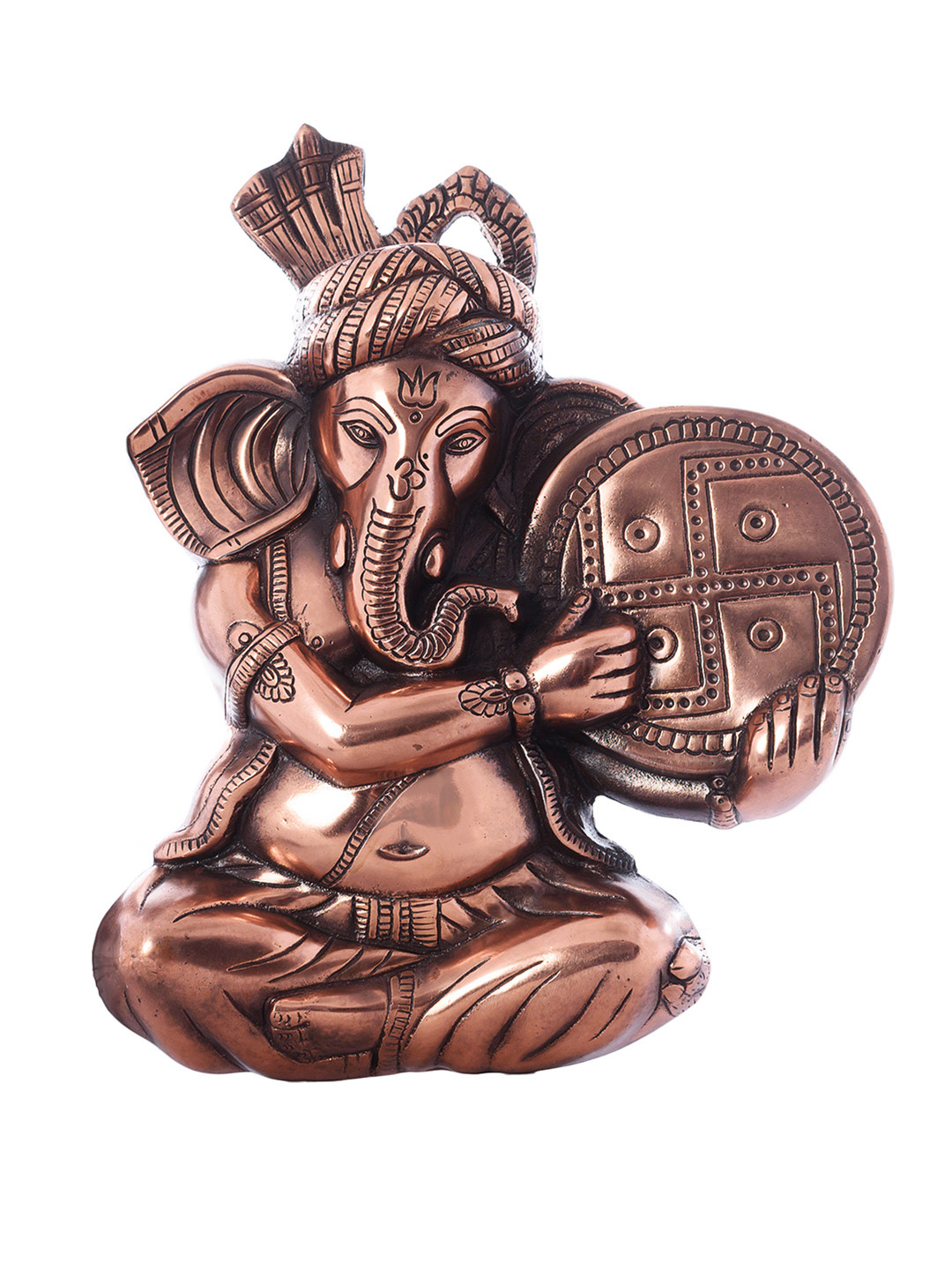 eCraftIndia Musician Phagdi Lord Ganesha Copper Metal Metallic Prayer Room Music Medium Showpiece - 12.9 Inches