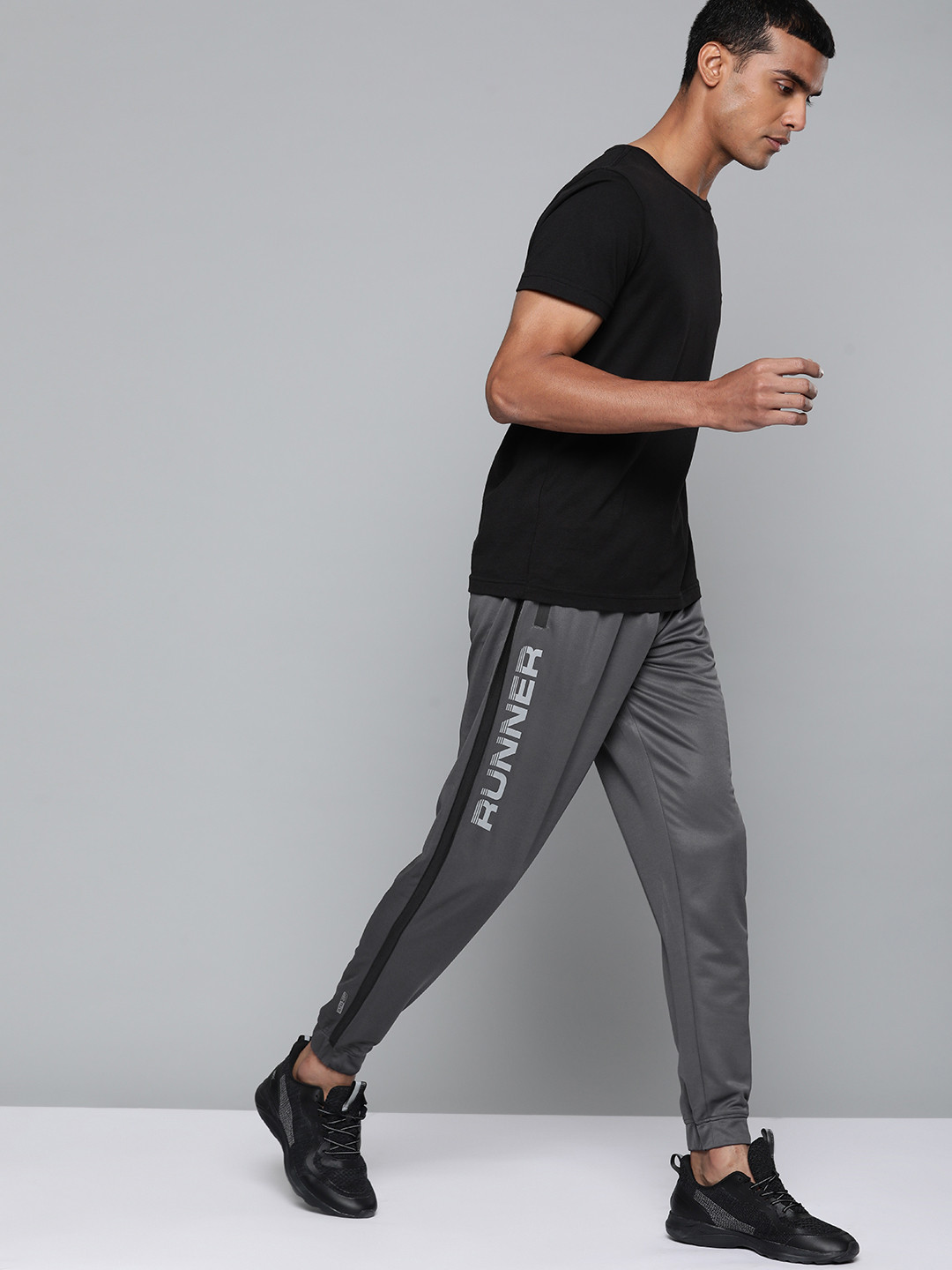 Slazenger Men Charcoal Grey Solid Running Joggers with Reflective Detail
