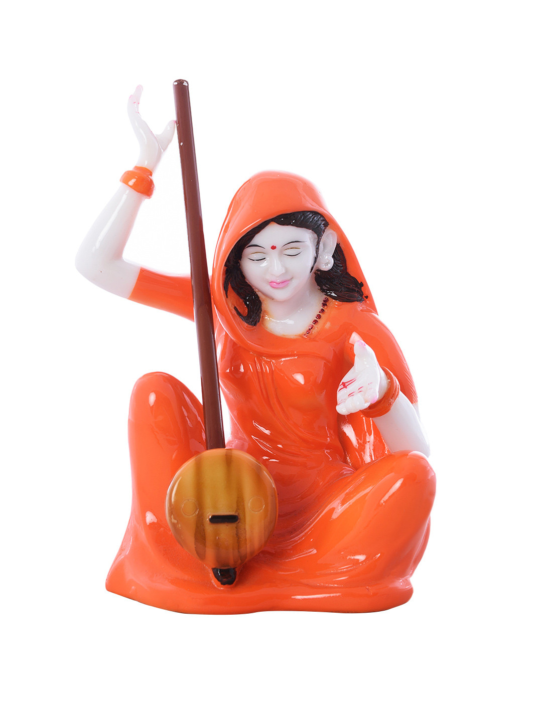 eCraftIndia Meerabai Playing Musical instrumet Orange Polyresin Glossy Prayer Room Music Small Showpiece - 7 Inches