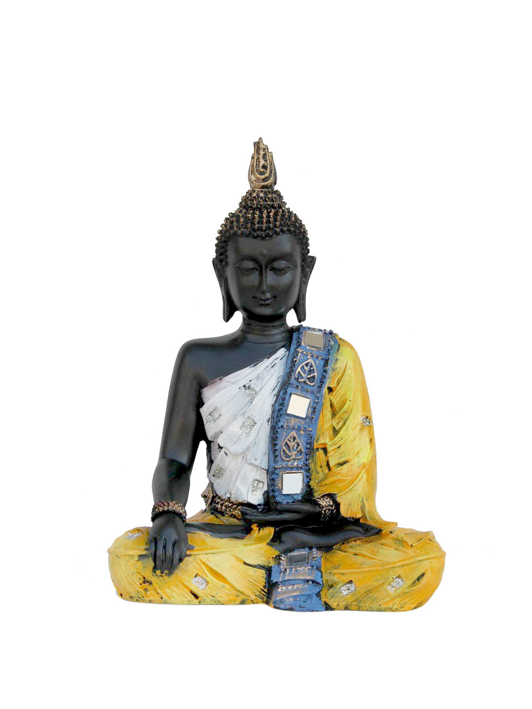 eCraftIndia Meditating Buddha Yellow Polyresin Natural Living Room Hand-Crafted Medium Showpiece - 11 Inches