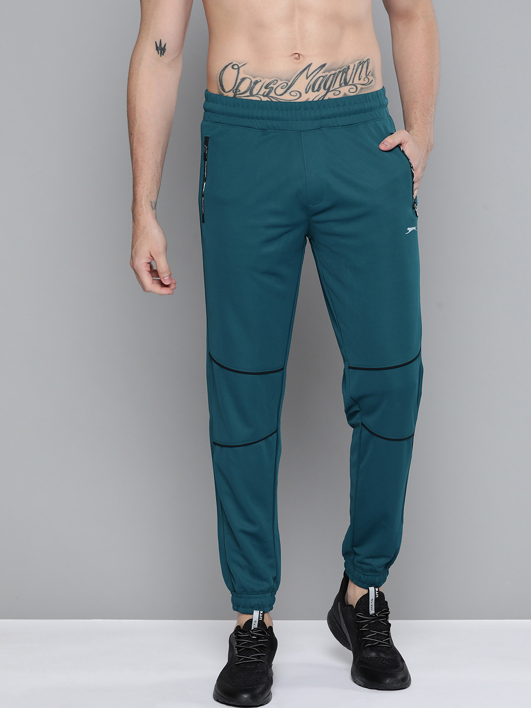 Slazenger Men Teal Blue Solid Running Track Joggers