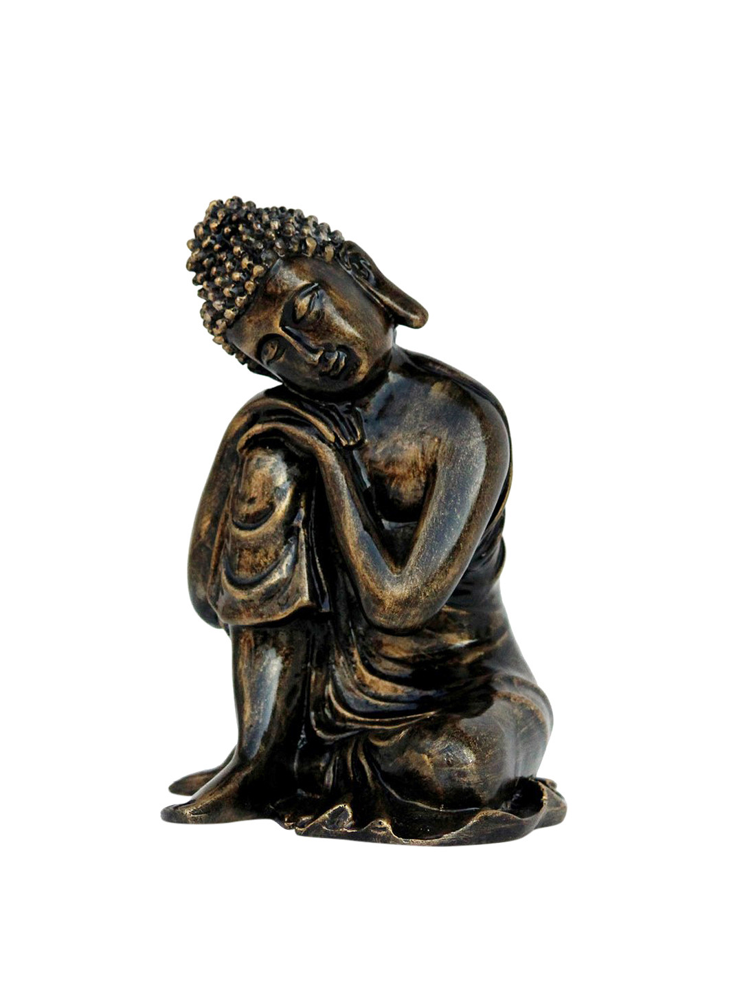 eCraftIndia Antique Buddha Bronze Polyresin Matte Living Room Hand-Crafted Small Showpiece - 7.5 Inches