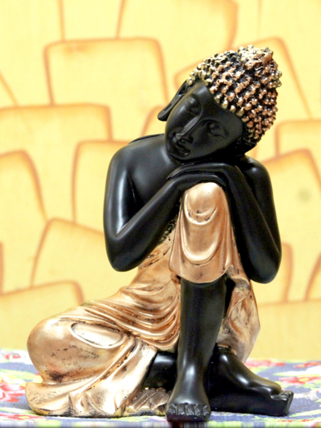 eCraftIndia Lord Buddha Black Polyresin Matte Living Room Hand-Crafted Medium Showpiece - 10 Inches