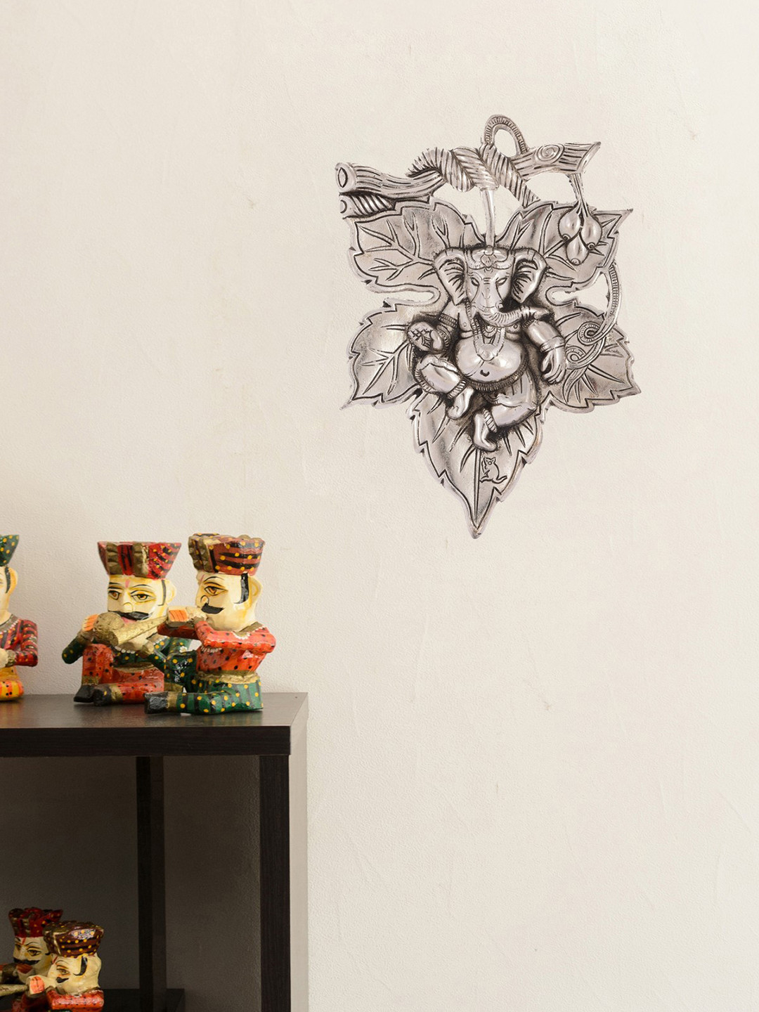 eCraftIndia Ganesha Metal Ethnic Motifs Glossy Hanging Hall Spiritual Wall Decor-11.4In