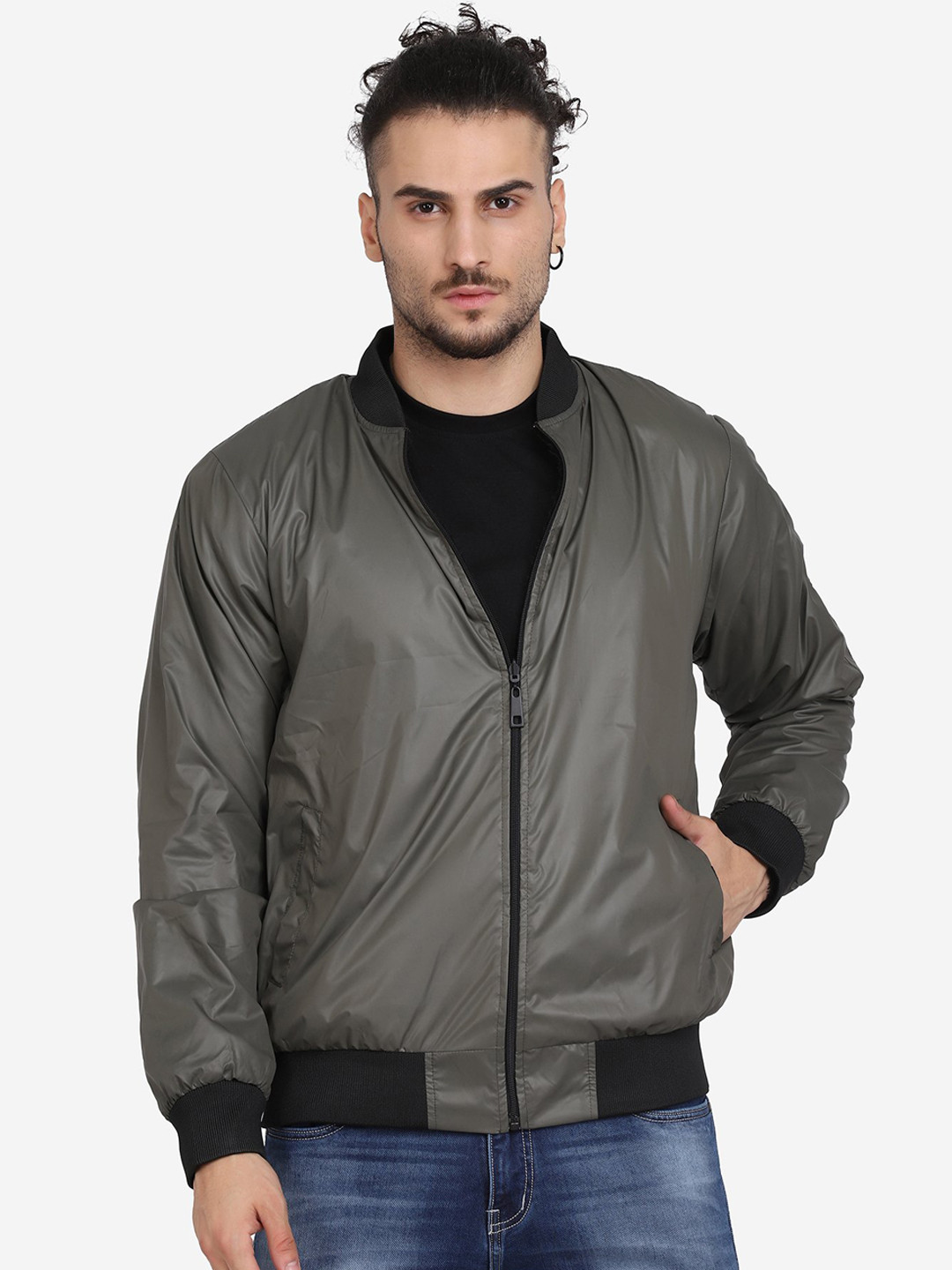 Aesthetic Bodies Men Olive Green Reversible Bomber Jacket