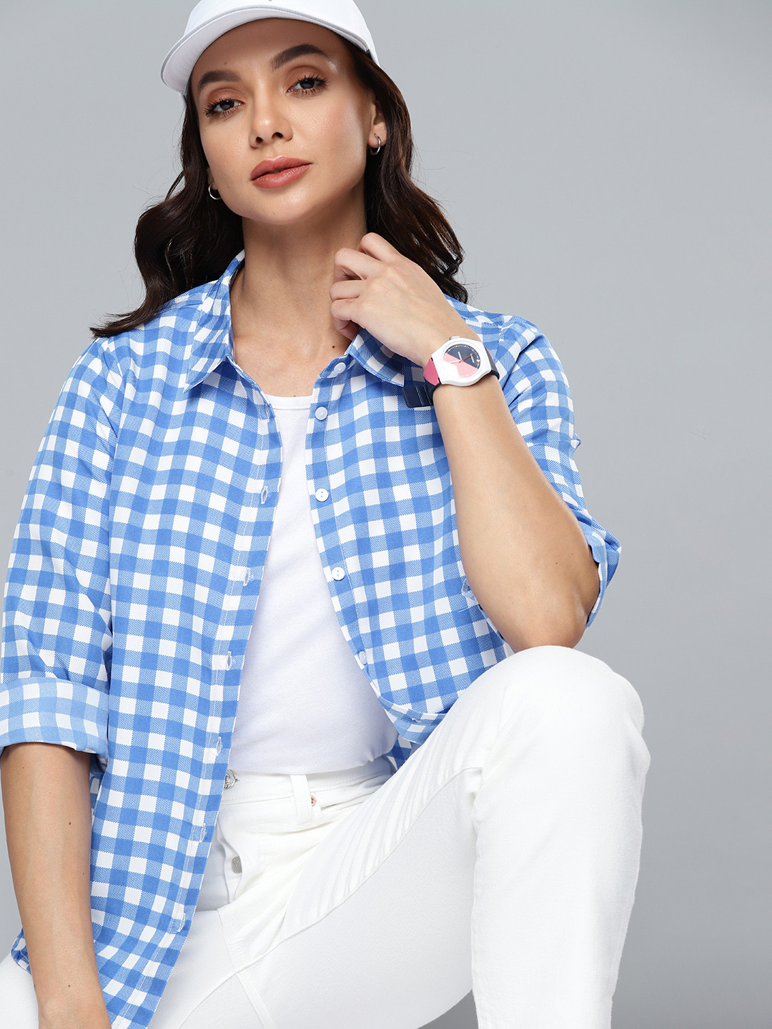 Harvard Women Blue Shepherd Checked Casual Shirt