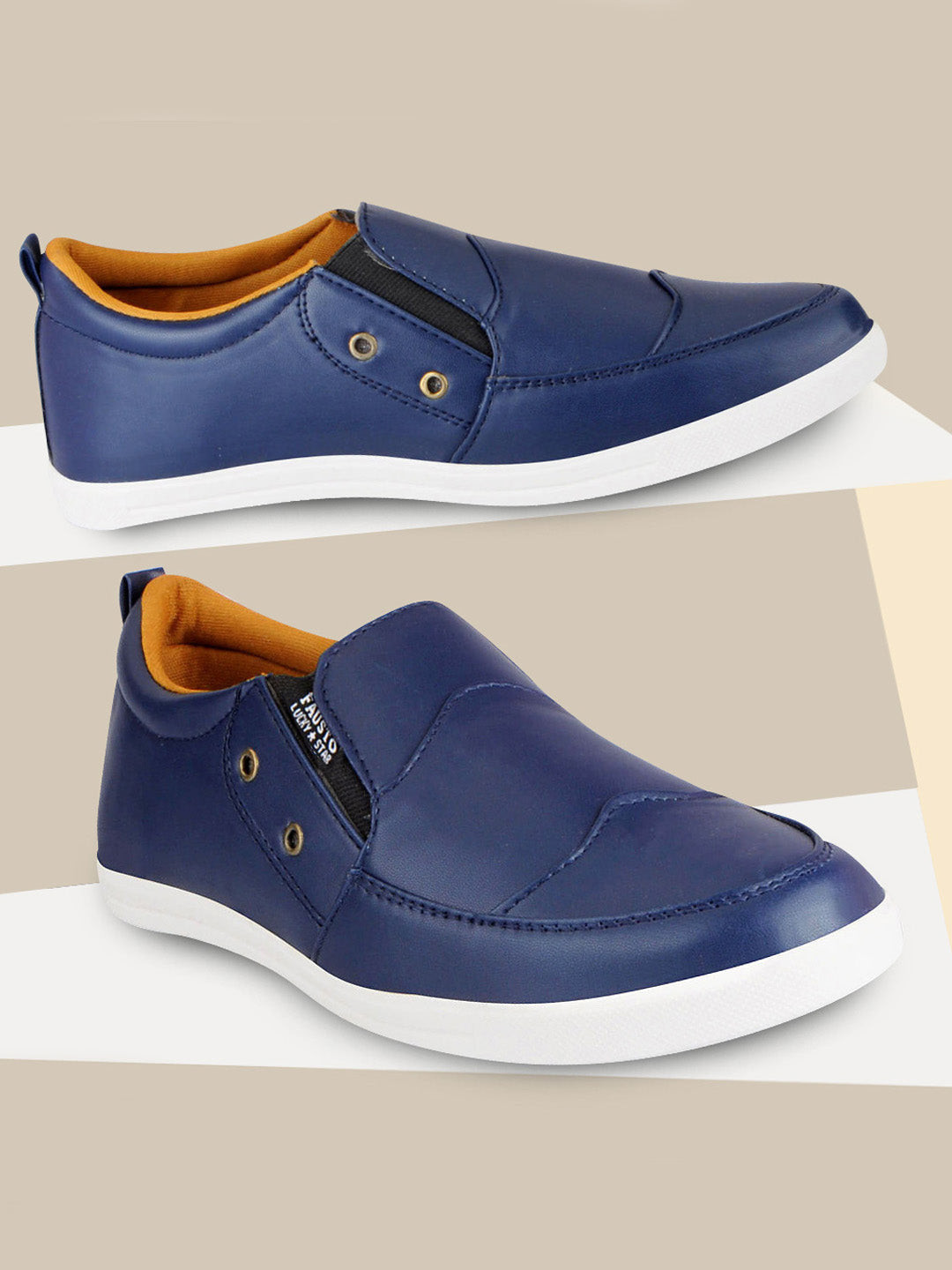 FAUSTO Men Blue Solid PU Slip-On Sneakers