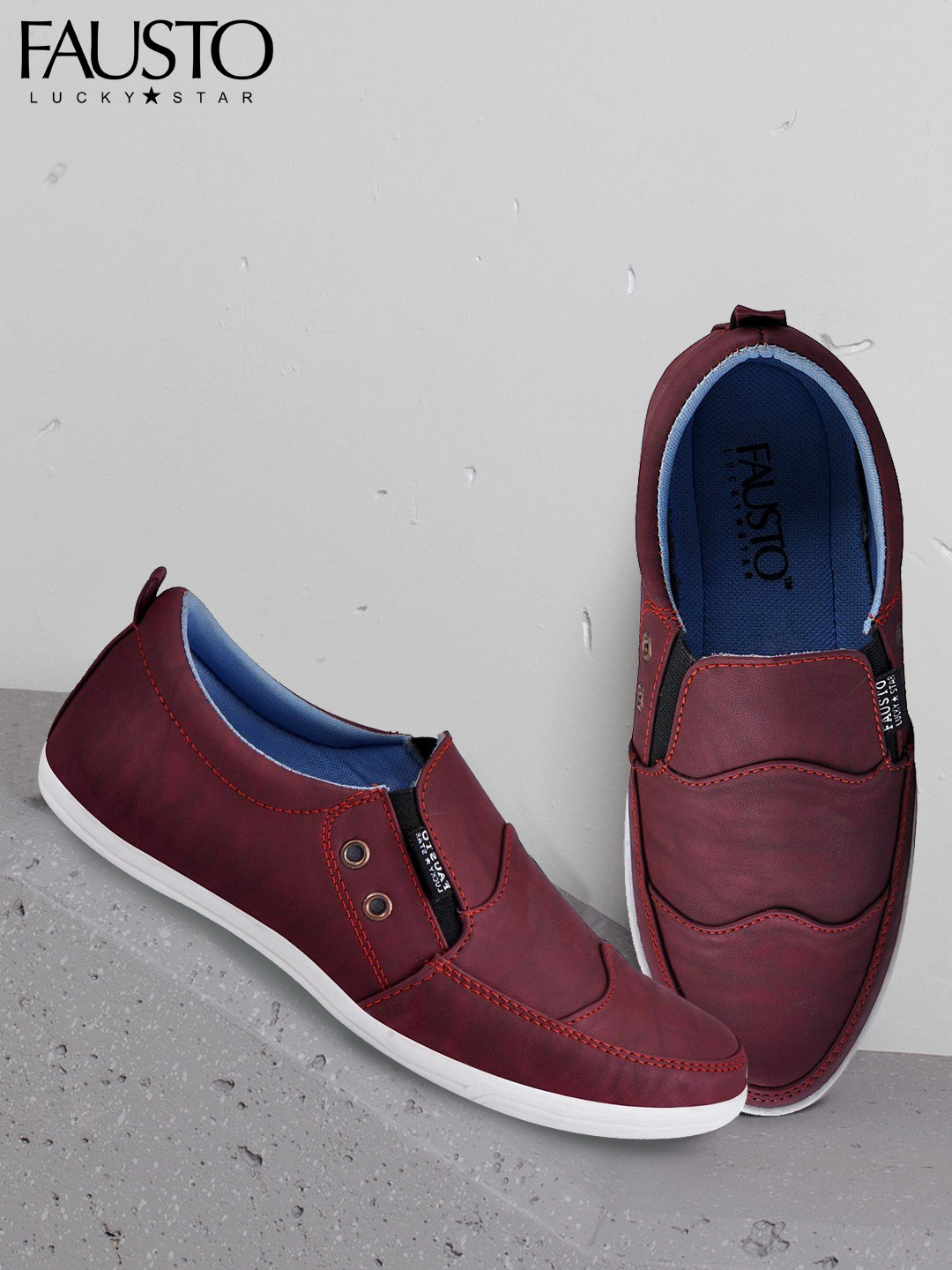 FAUSTO Men Red Colourblocked PU Slip-On Sneakers