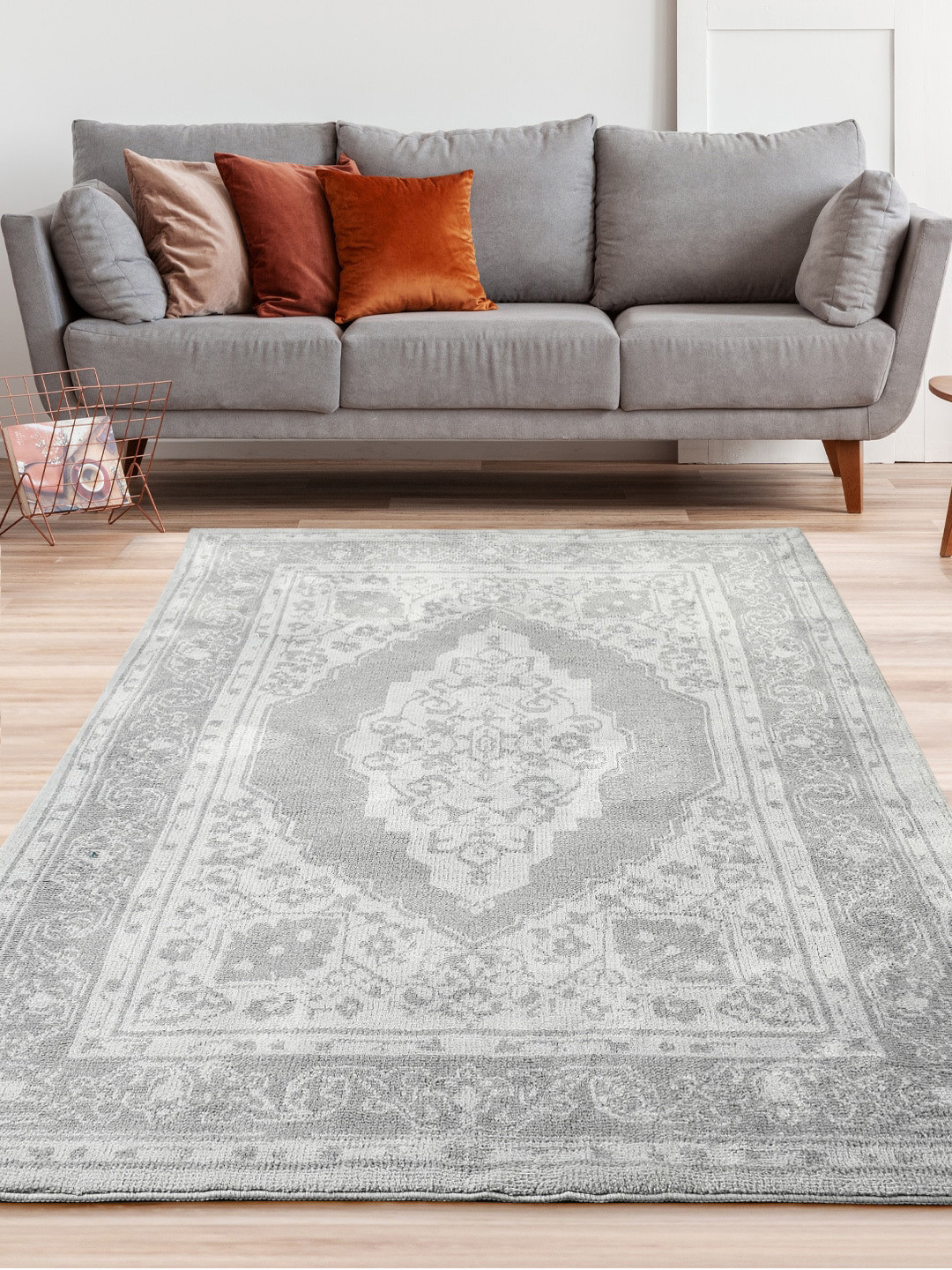 Saral Home Grey Printed Cotton Rectangular Carpet