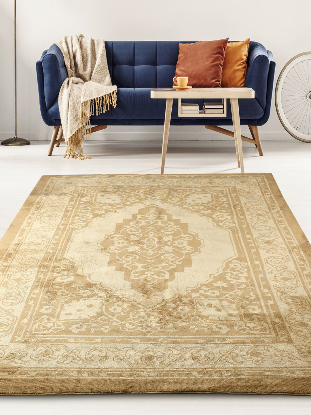 Saral Home Beige Printed No Shredding Rectangular Cotton Carpet