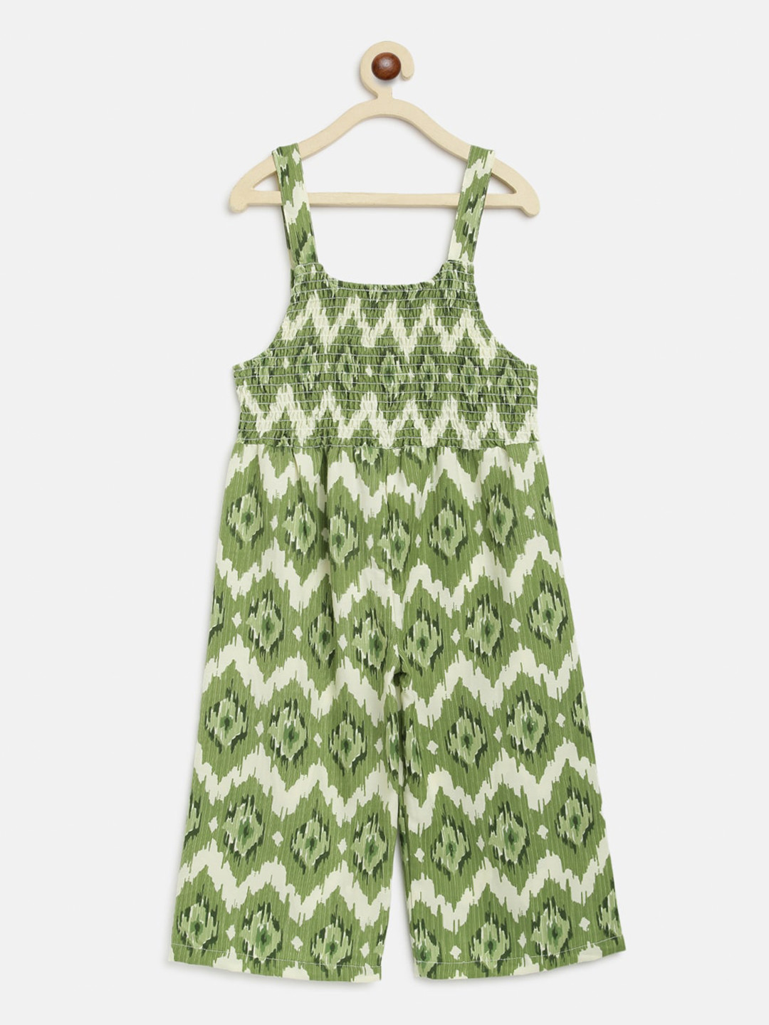 am ma Kids Green & White Geometric Printed Jumpsuit