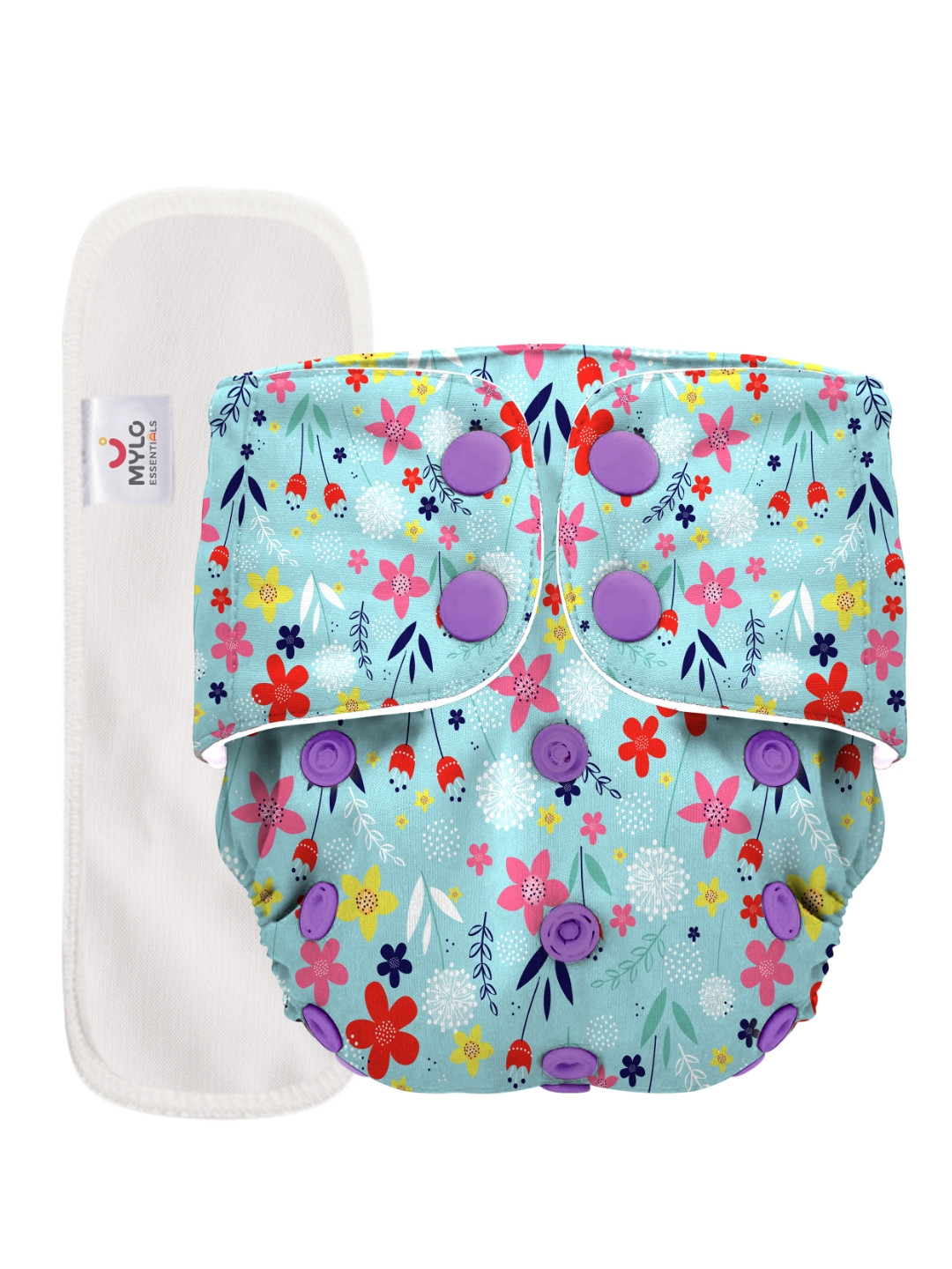 Mylo Infants Kids Orange & Blue Floral Print Cloth Diaper