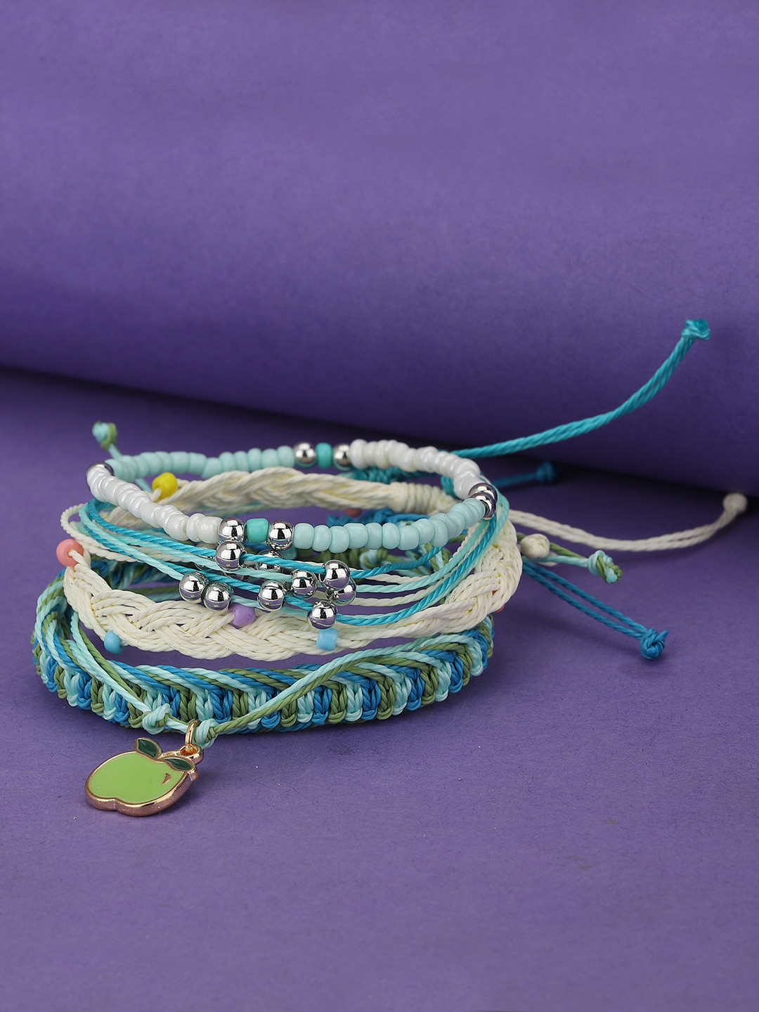 Carlton London Women Set of 5 Multicolored Braided Stacking Friendship Bracelet