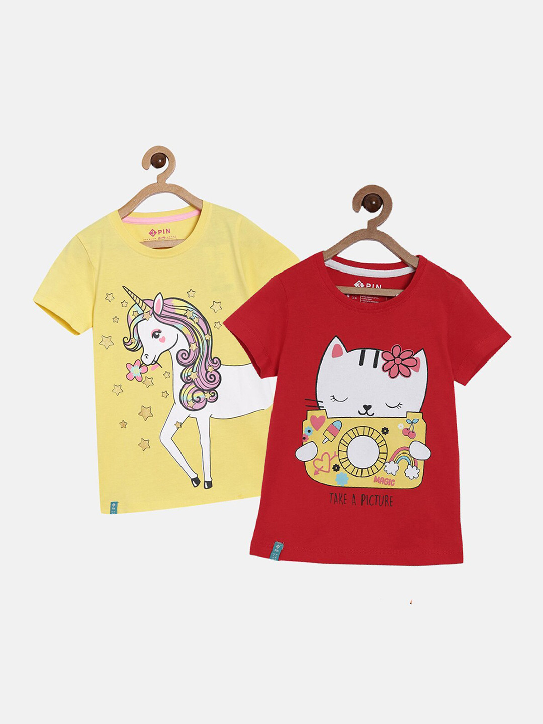 3PIN Girls Yellow 2 Printed Applique T-shirt