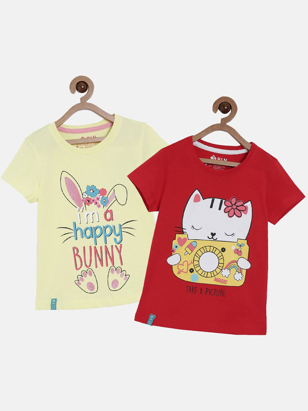 3PIN Girls Multi Pack of 2 Cat Printed T-shirt