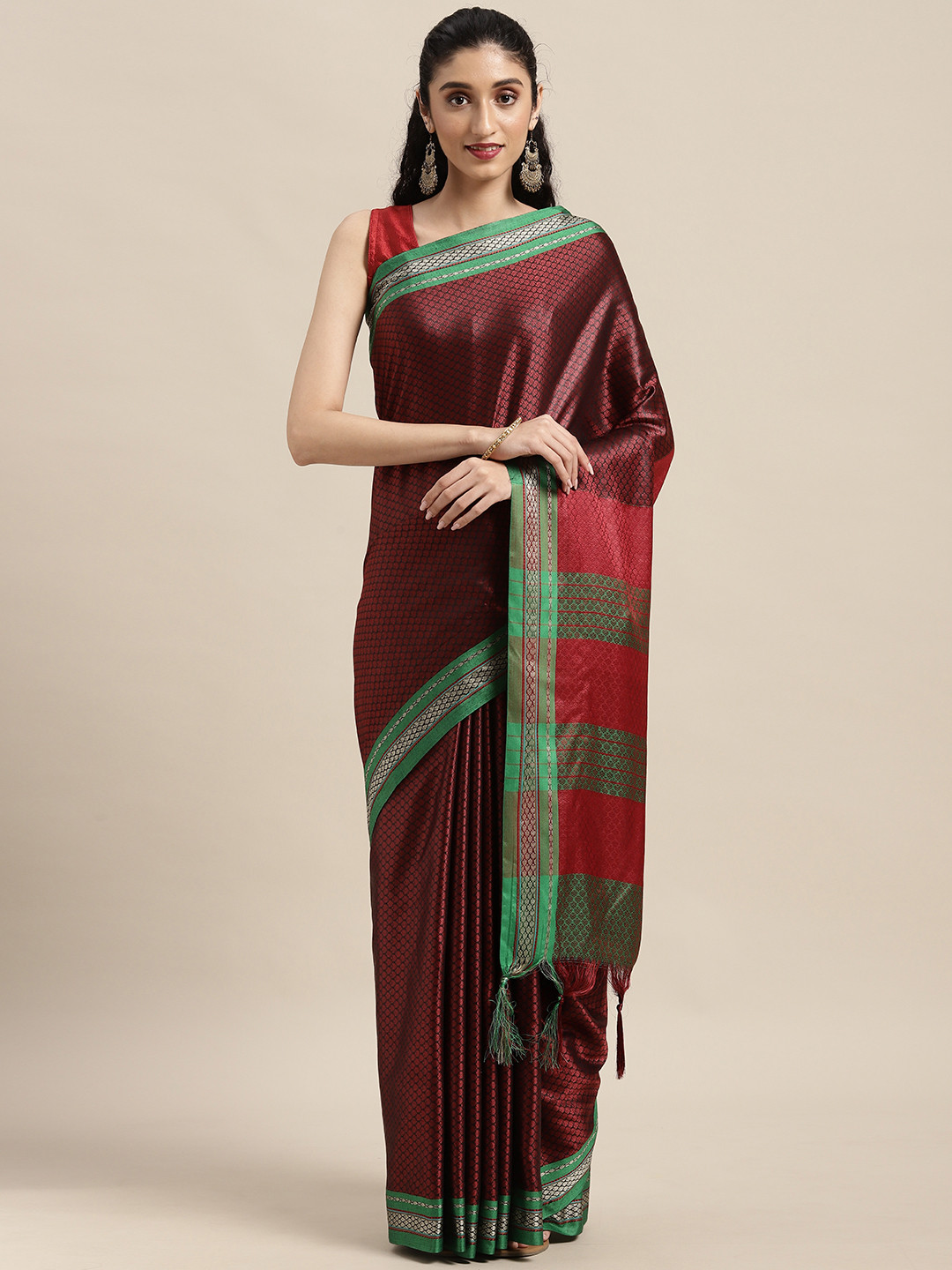 Mitera Maroon Maharastrian Silk Banarasi Saree