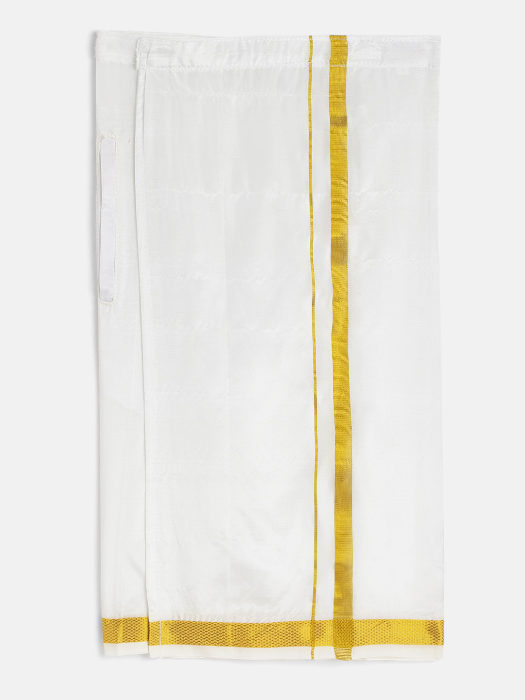 THANGAMAGAN Boys White & Golden Solid Artsilk Pocket Dhoti