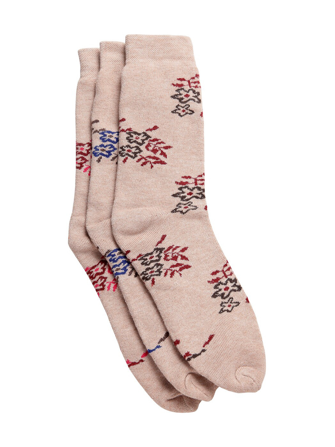 Texlon Women Pack Of 3 Beige Patterned Calf-Length Socks