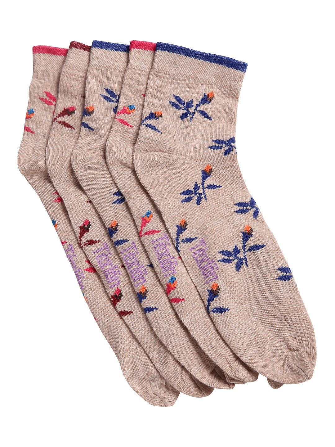 Texlon Women Unisex Beige Pack of 5 Solid Socks