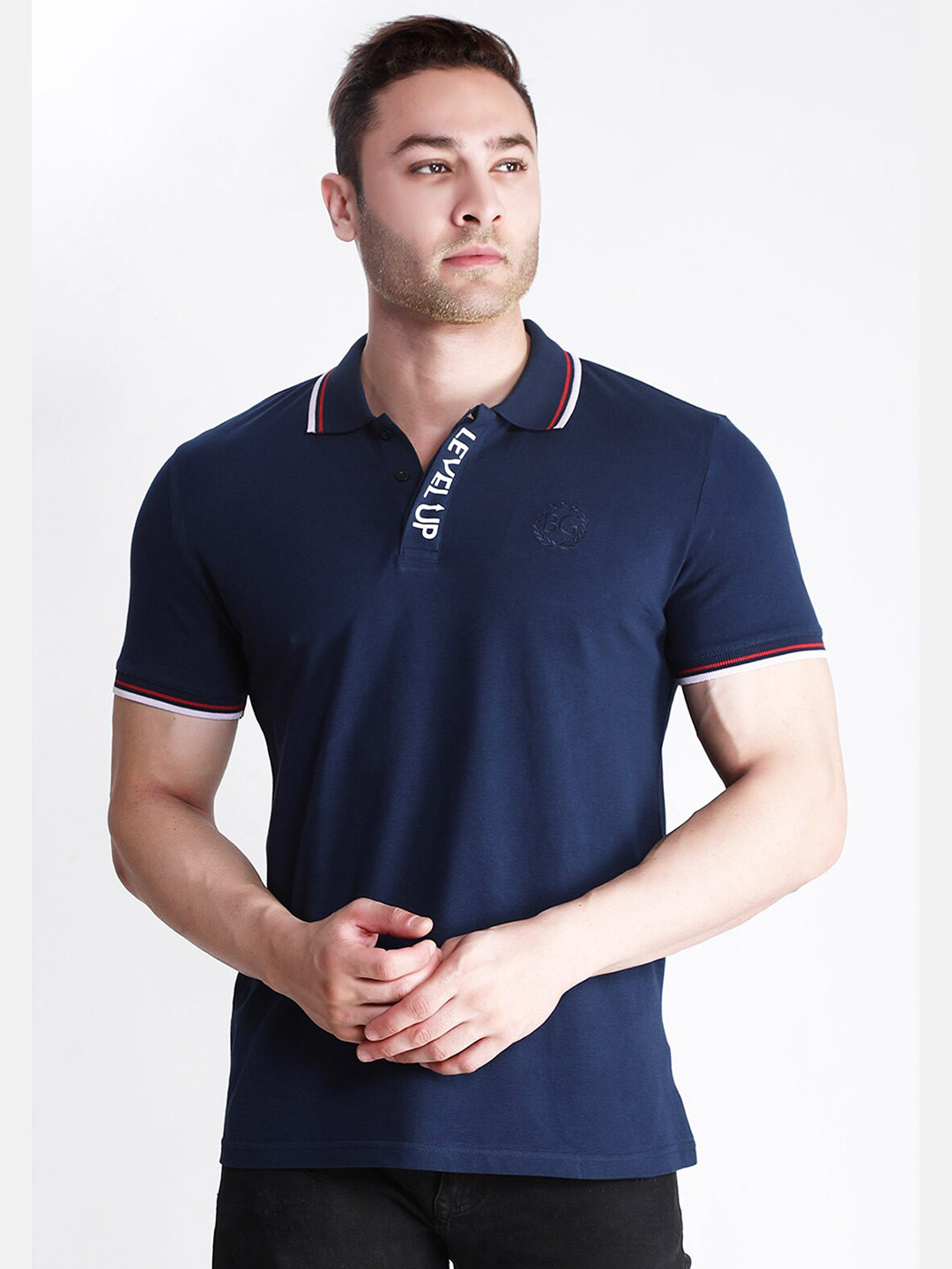Dream of Glory Inc Men Navy Blue Polo Collar Outdoor T-shirt