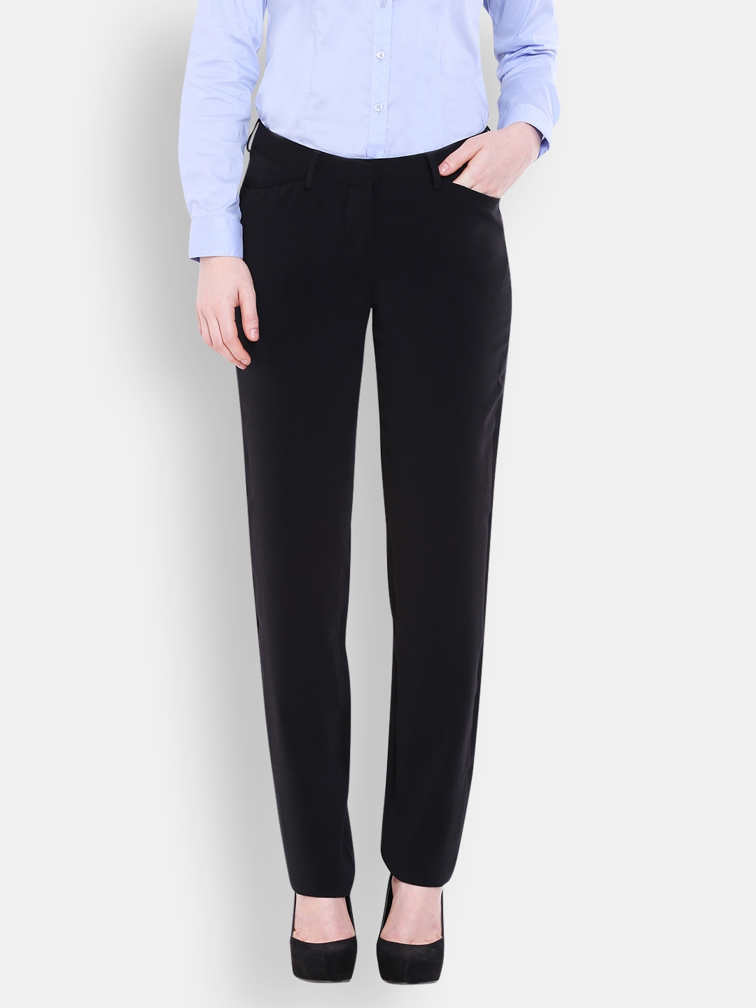Buy Allen Solly Woman Charcoal Grey Checked Regular Fit Flat Front Formal  Trousers  Trousers for Women 1612324  Myntra