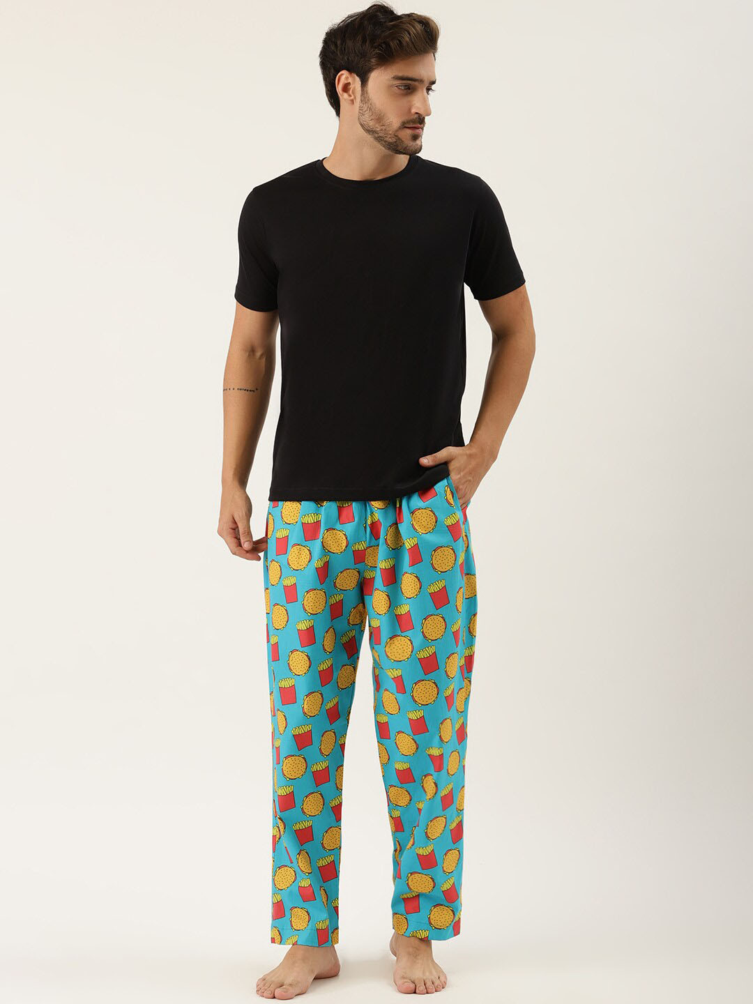 Rapra The Label Men Turquoise Blue Printed Lounge Pants