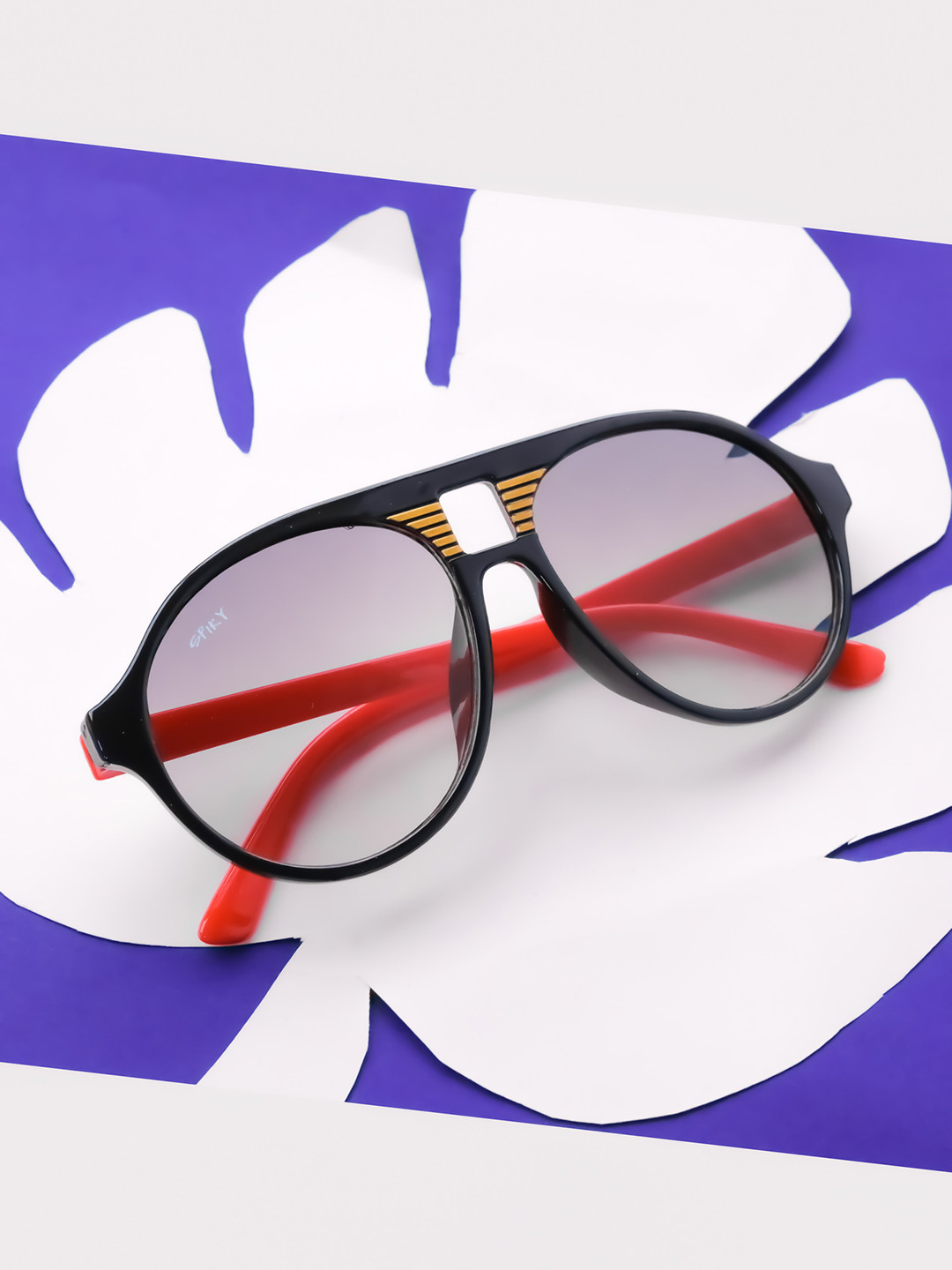 Spiky Kids Purple Lens & Black Oval Sunglasses with UV Protected Lens 1526_Blk_Red-Black