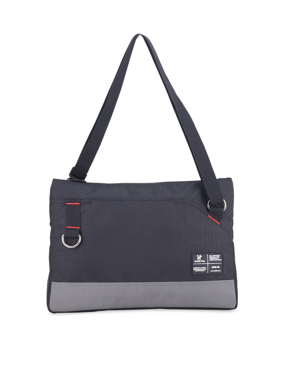 Arctic Fox Charcoal Colourblocked PU Structured Shoulder Bag with Applique