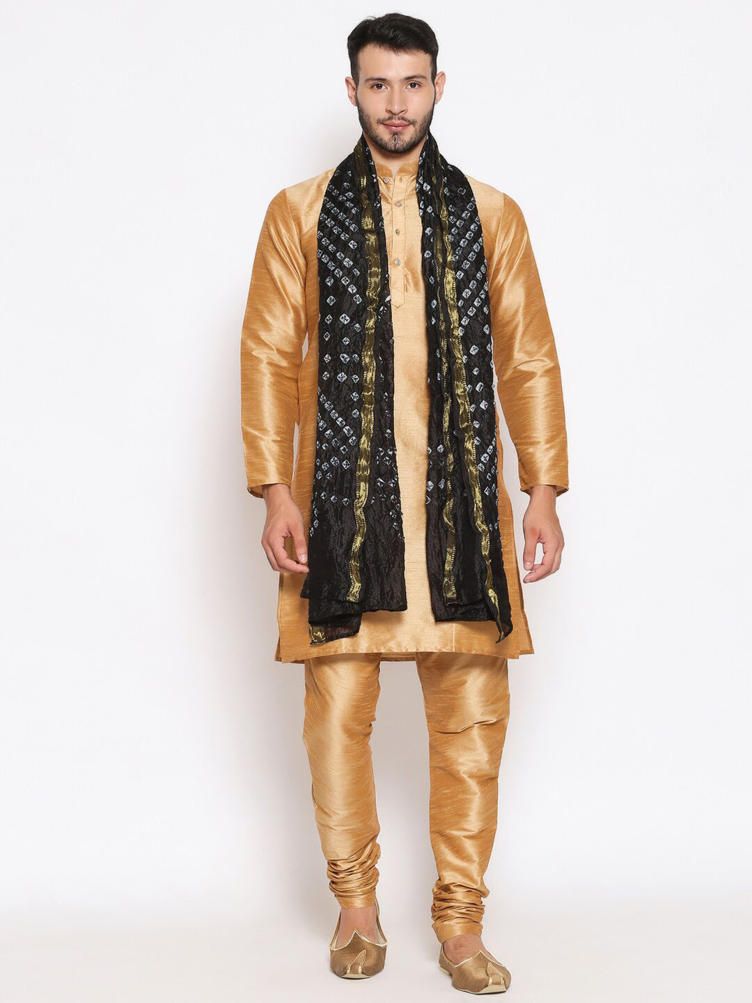 Dupatta Bazaar Men Black & White Woven Design Bandhani Dupatta